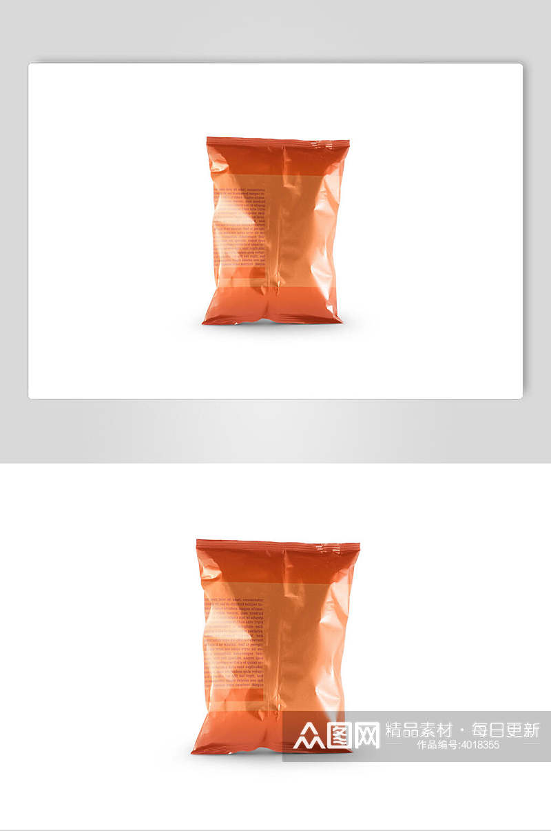 白底橘色食品零食包装袋背面样机素材