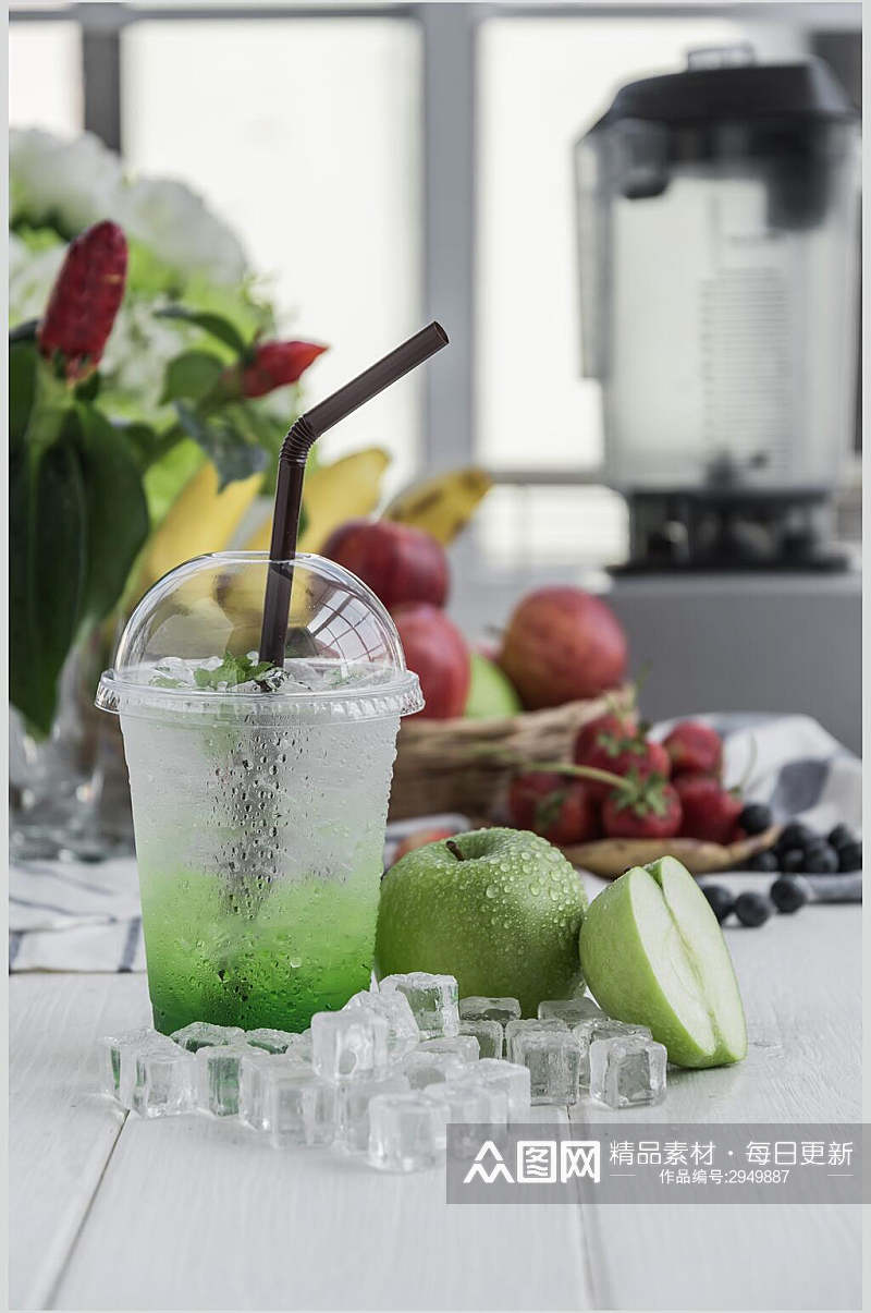 美味青苹果果汁夏日清凉摄影图素材
