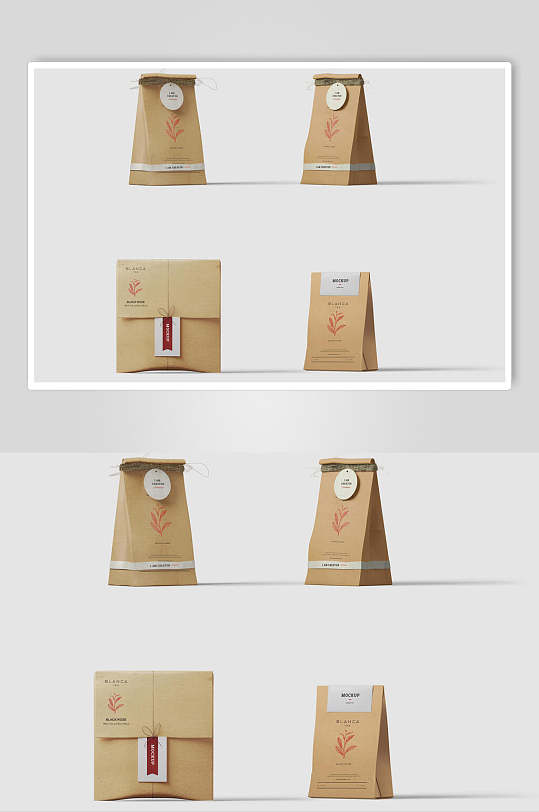 袋子黄色清新盒袋罐瓶包装设计样机