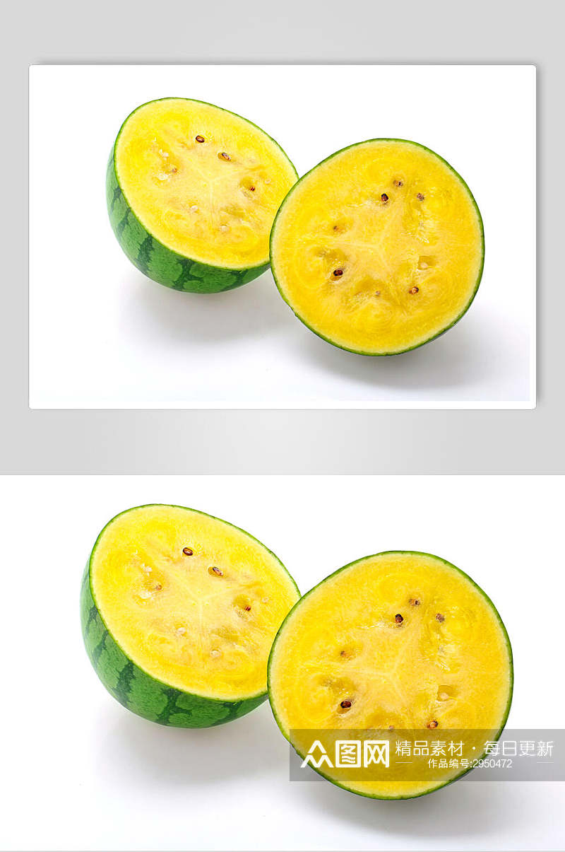 黄瓤西瓜对半切白底图片素材