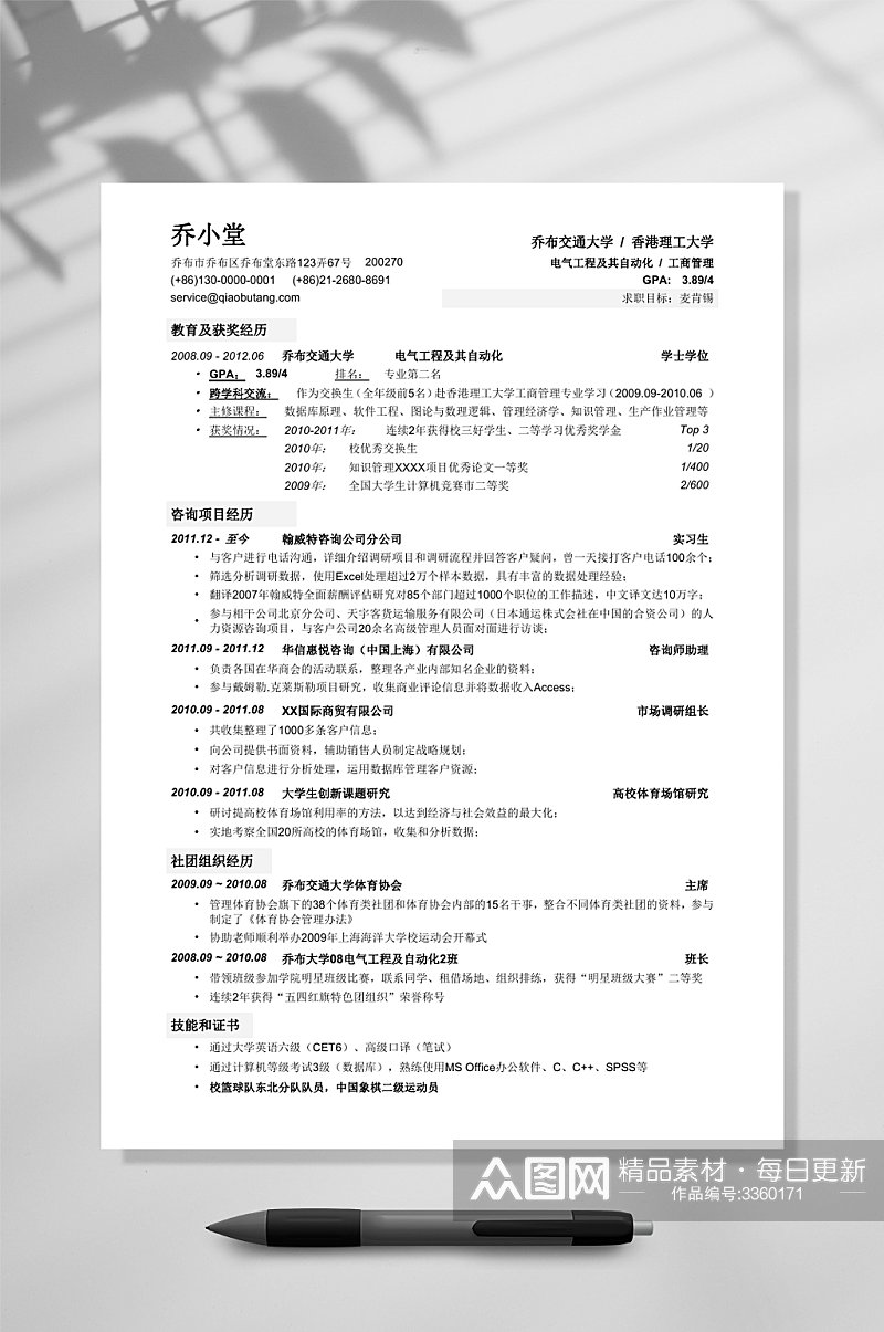 应聘顶级咨询公司的简历WORD素材