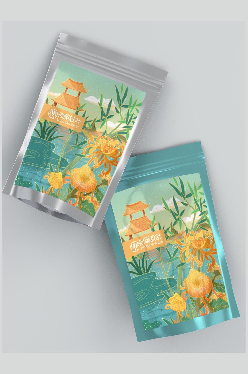 清新花朵中国风品牌VI套装包装样机素材