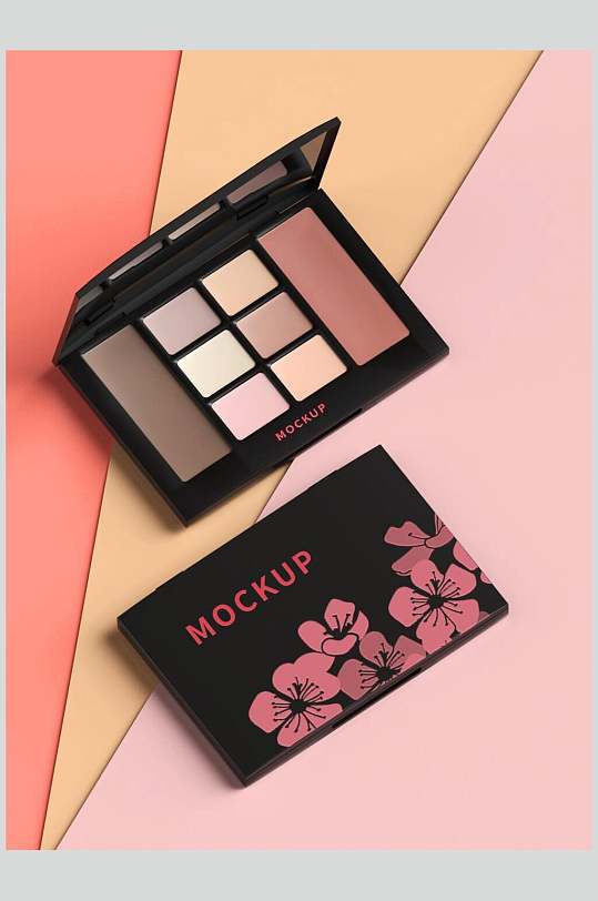 品牌设计黑粉花卉眼影盘包装样机