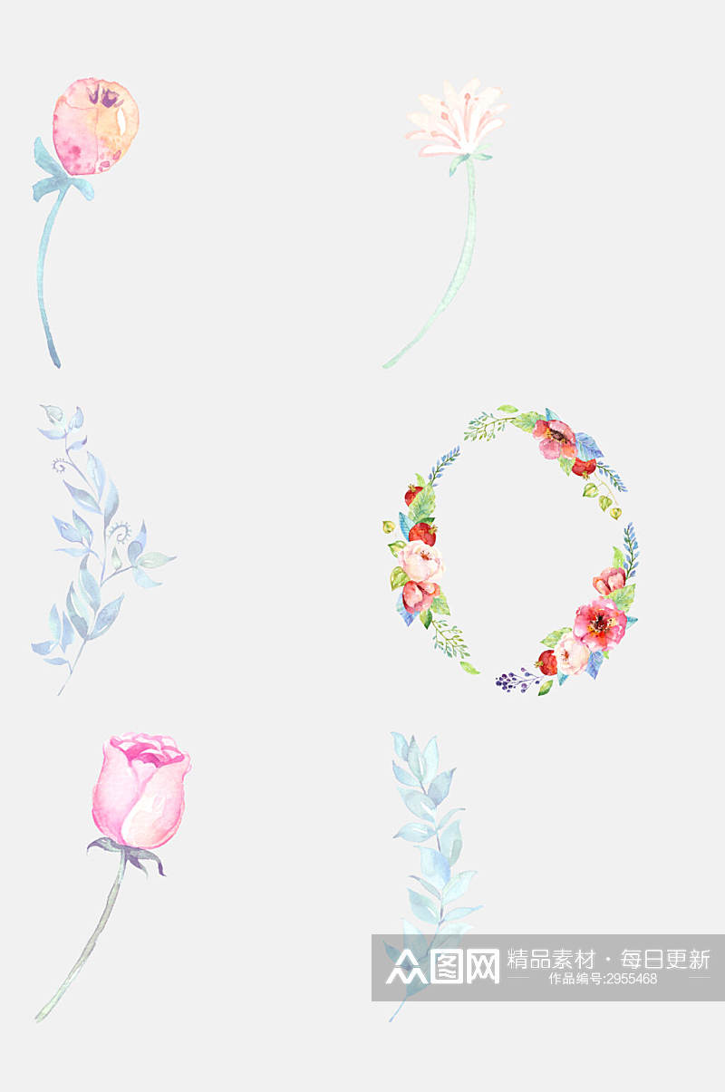 清新创意水彩手绘花卉植物免抠设计素材素材