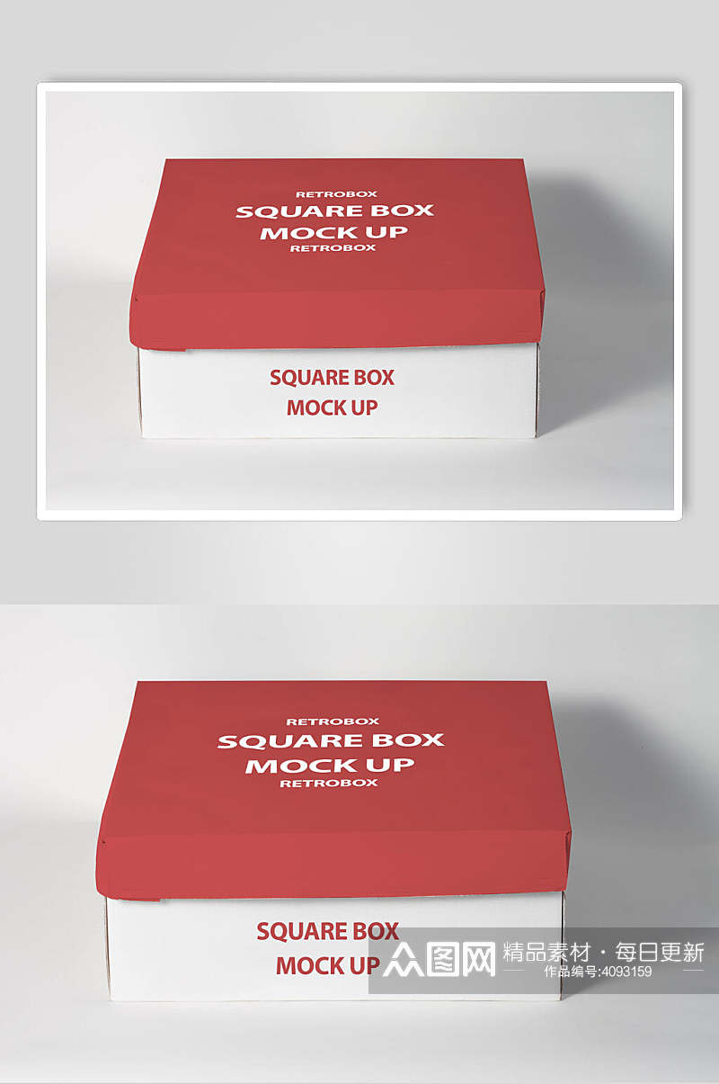 英文红白立体留白纸箱纸盒包装样机素材