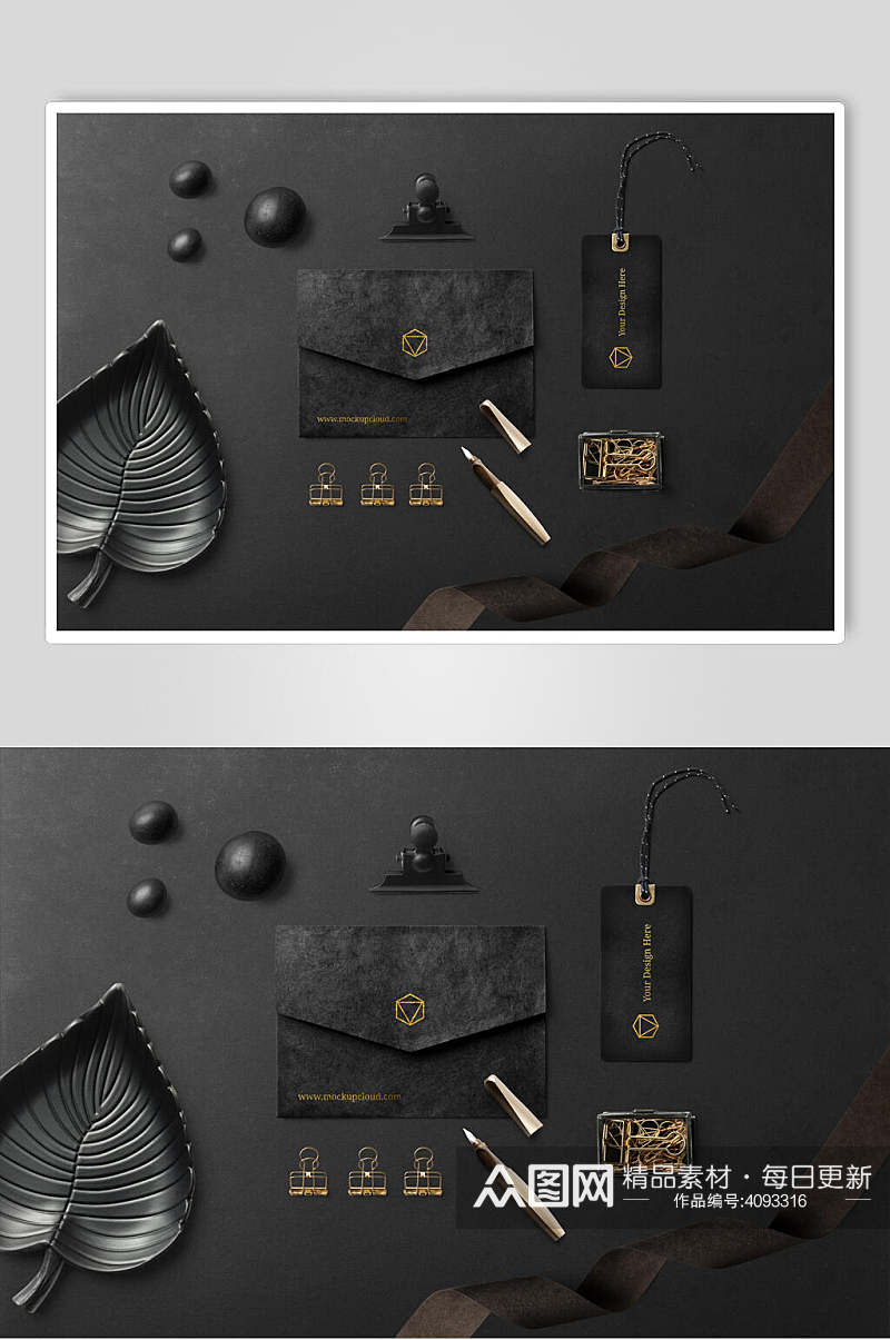 皮包吊牌黑简约品牌VI设计展示样机素材