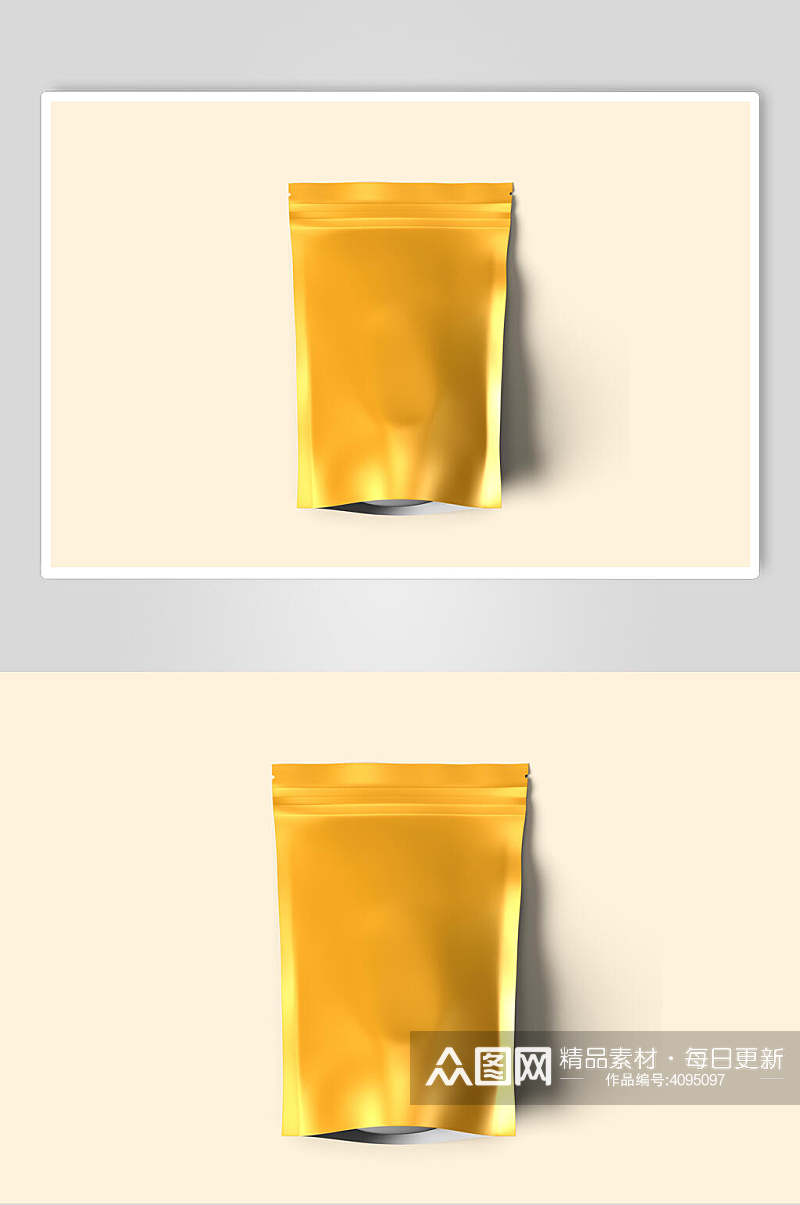 充气阴影褶皱黄色食品零食包装样机素材