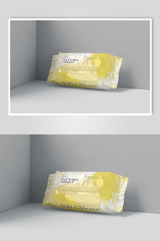 清新时尚黄色湿巾抽纸包装样机