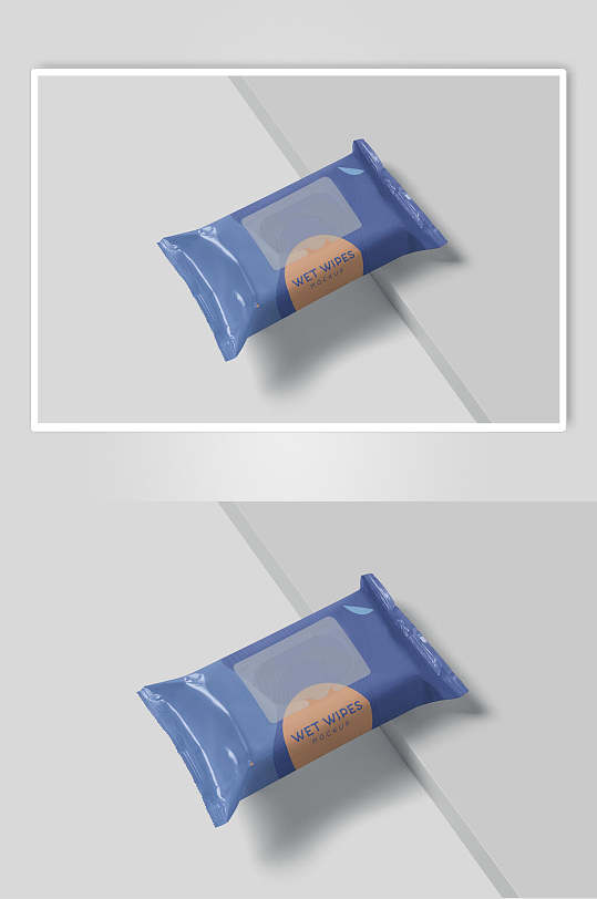 蓝色几何图形湿巾抽纸包装样机