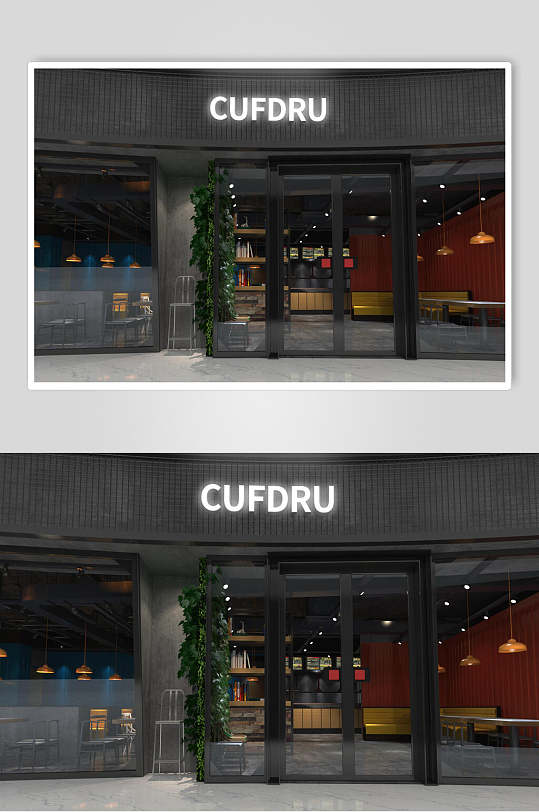 英文黑色简约门店招牌设计展示样机