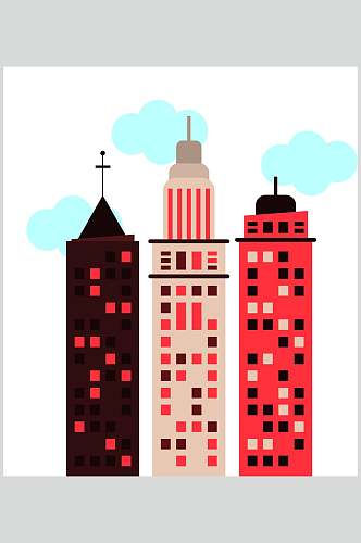 高楼大厦扁平化城市建筑插画矢量素材