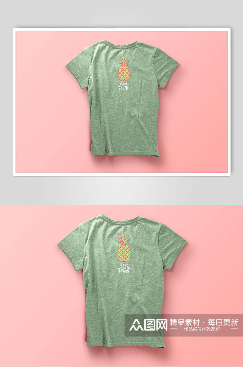 绿粉菠萝高清留白简约T恤样机素材