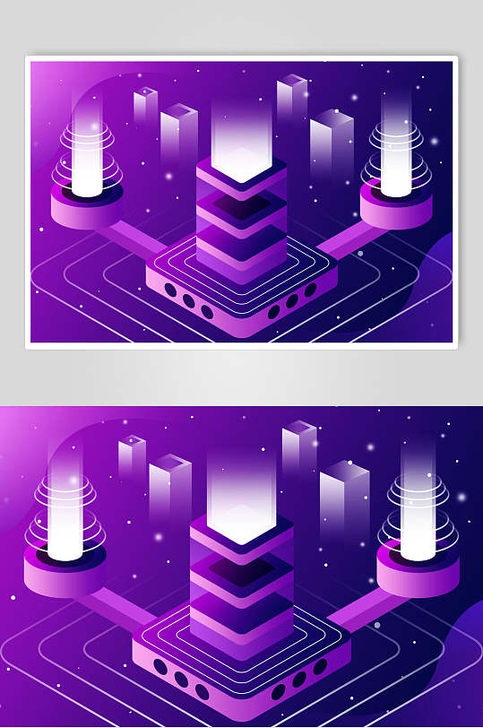 紫色立体时尚未来科技商务场景素材