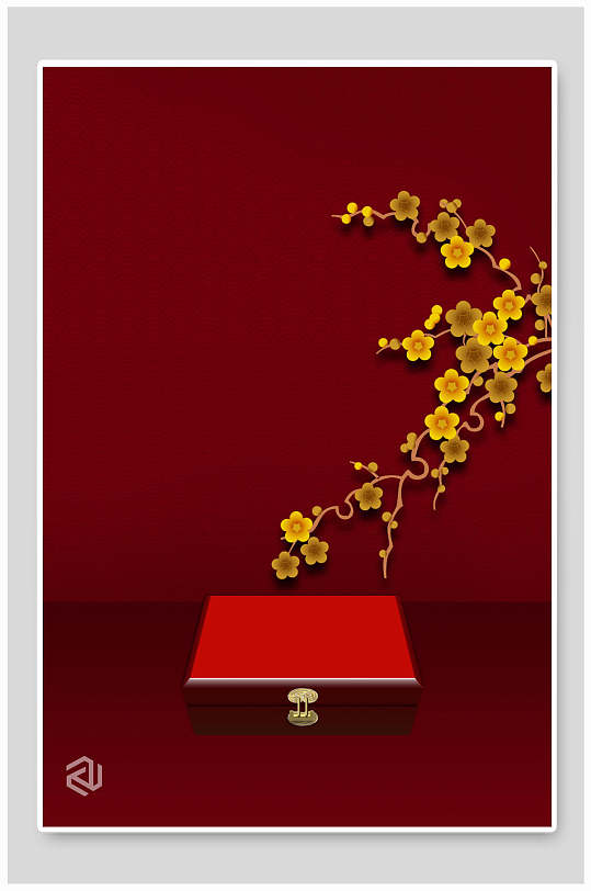 简约花朵红金高端大气手绘国潮背景