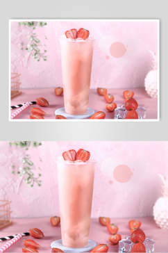 粉色草莓奶茶果汁饮品图片摄影
