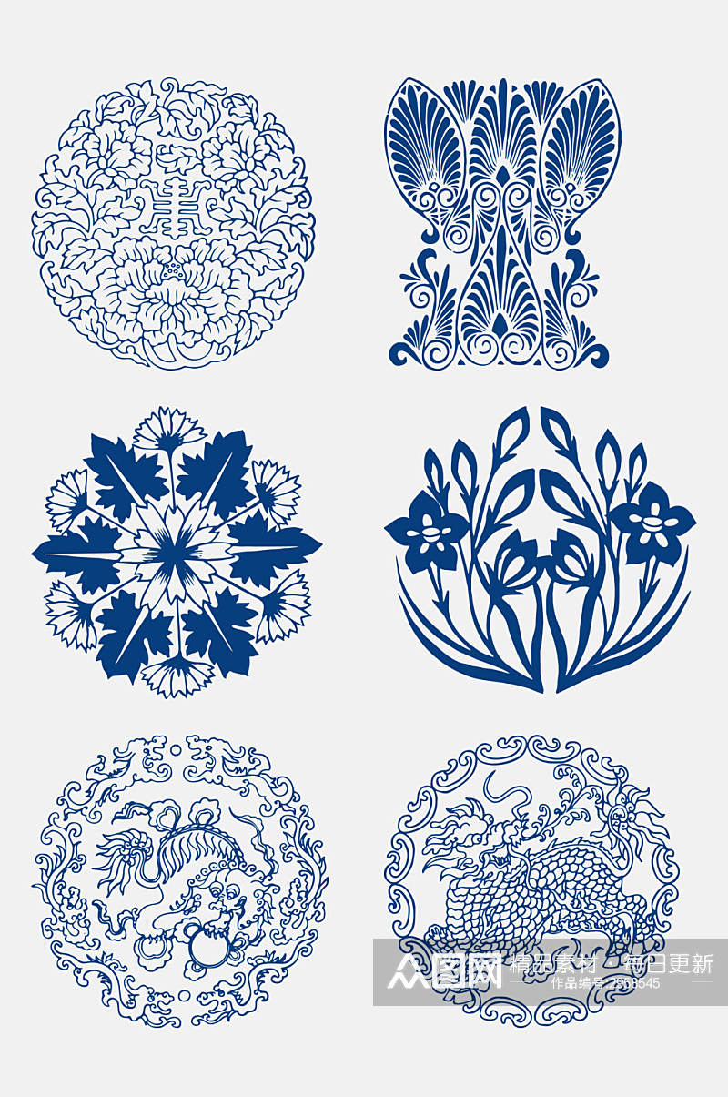 花卉植物青花瓷图案免抠设计素材素材