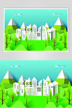 绿色城市森林插画矢量素材