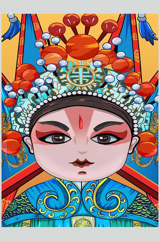 蓝红黄色大气创意戏剧人物插画素材