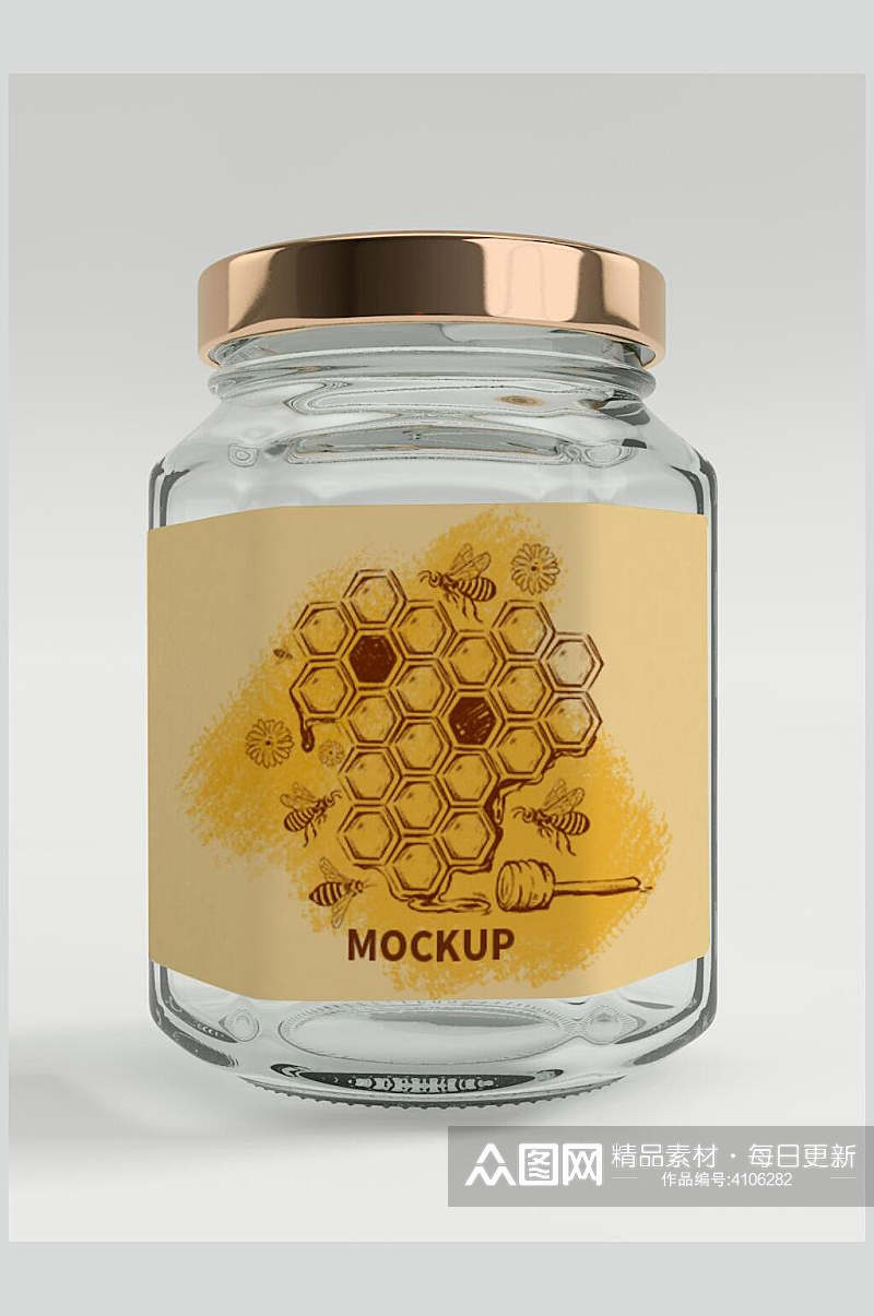 蜂蜜透明玻璃罐样机素材