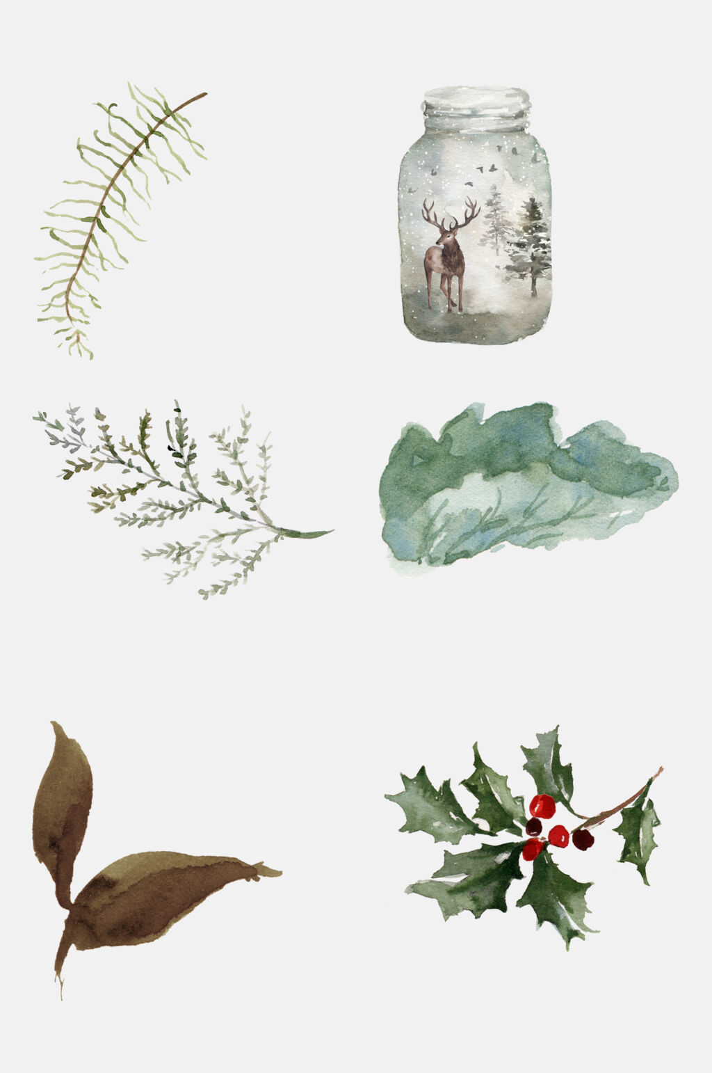 水彩唯美冬季动植物水彩免抠素材素材