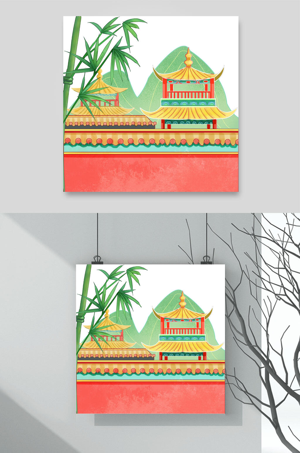 古典简约大气建筑国潮插画素材素材