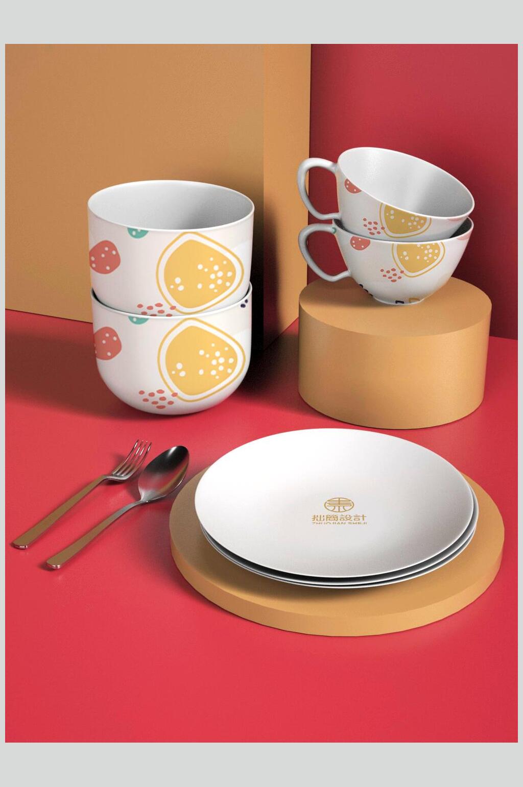 餐具中国风品牌VI套装包装样机素材