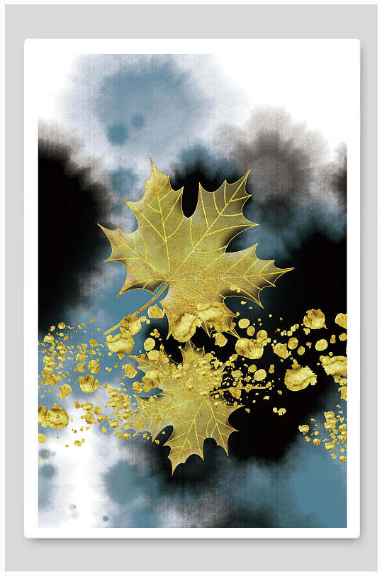 清新叶子高端大气山水装饰画插画