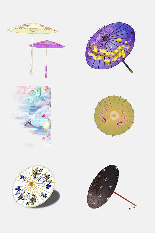 清新大气油纸伞免抠设计素材