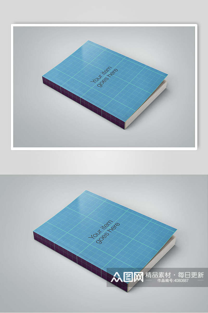 立体蓝色高端创意书籍硬壳封面样机素材