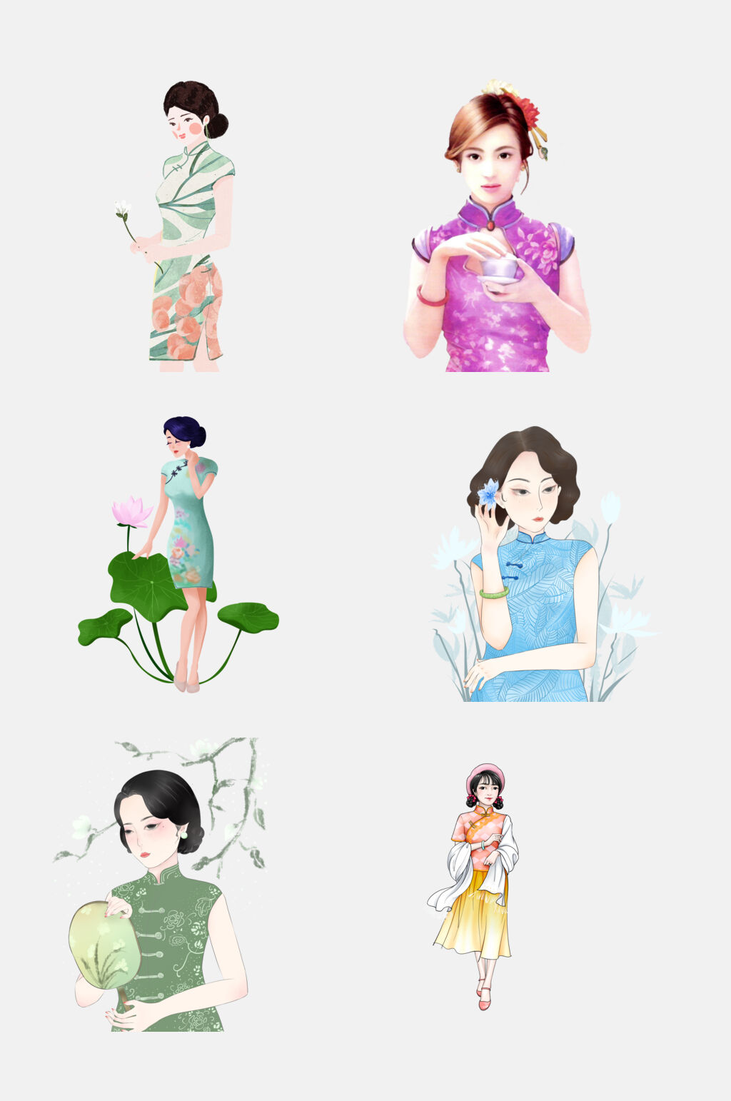 水彩时尚旗袍美女免抠设计素材素材