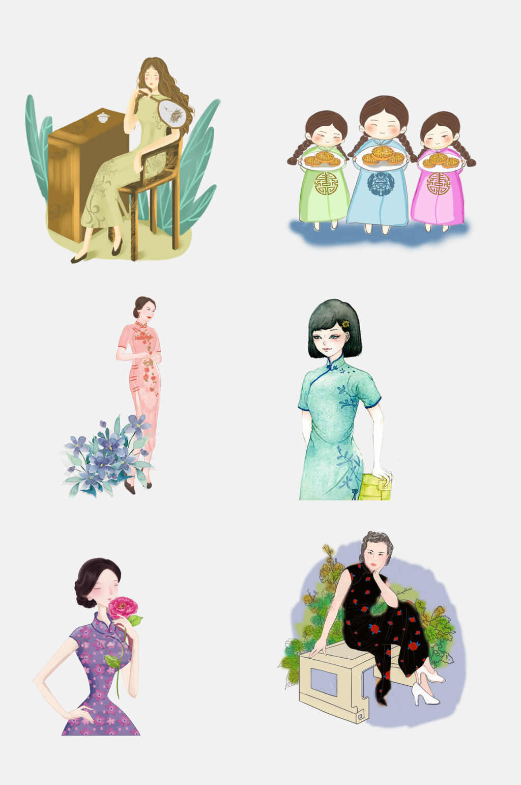 清新古风旗袍美女免抠设计素材素材