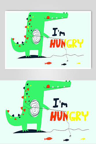 我是饥饿卡通涂鸦恐龙矢量素材