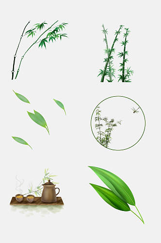 中式竹子竹叶免抠素材