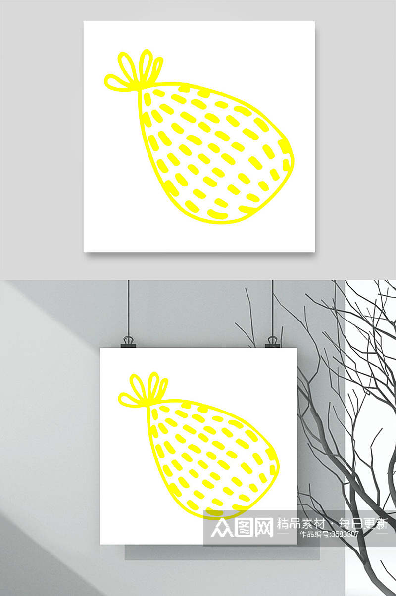 黄色菠萝卡通动植物涂鸦矢量素材素材