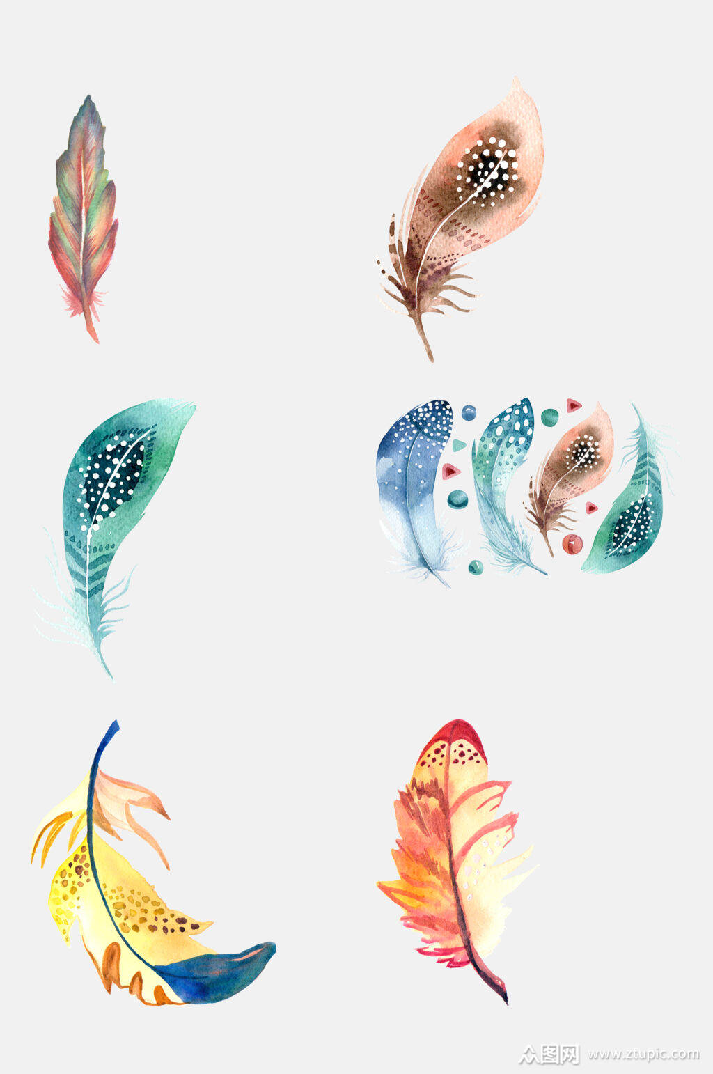 灿烂彩绘羽毛免抠设计素材素材
