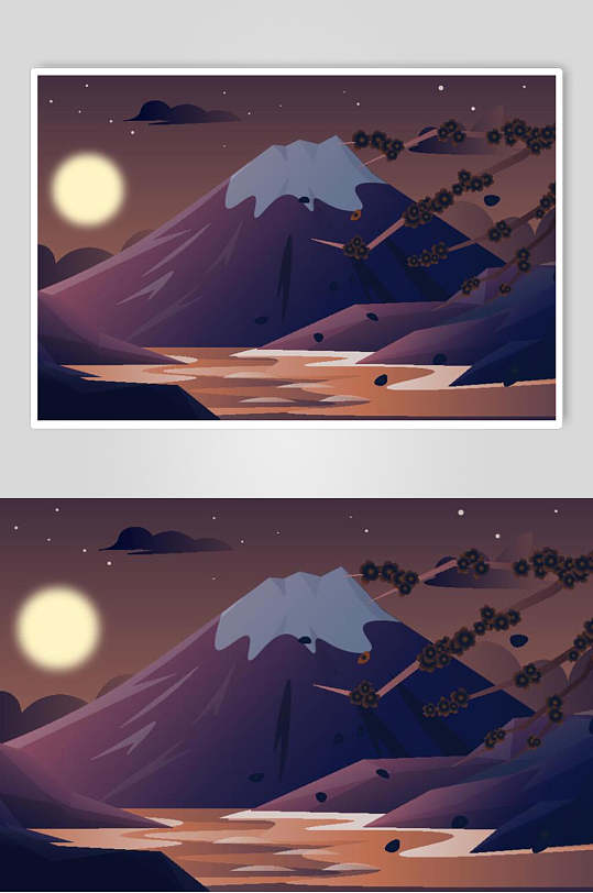 月光山峰高端大气手绘清新素雅插画