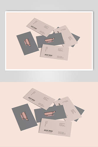 卡片手绘网红餐饮业VI系列设计样机