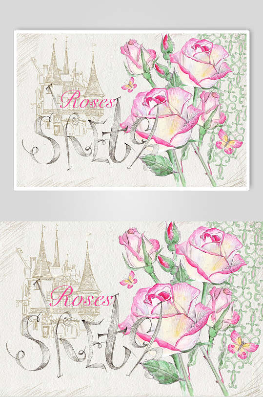 唯美手绘玫瑰花手绘素材