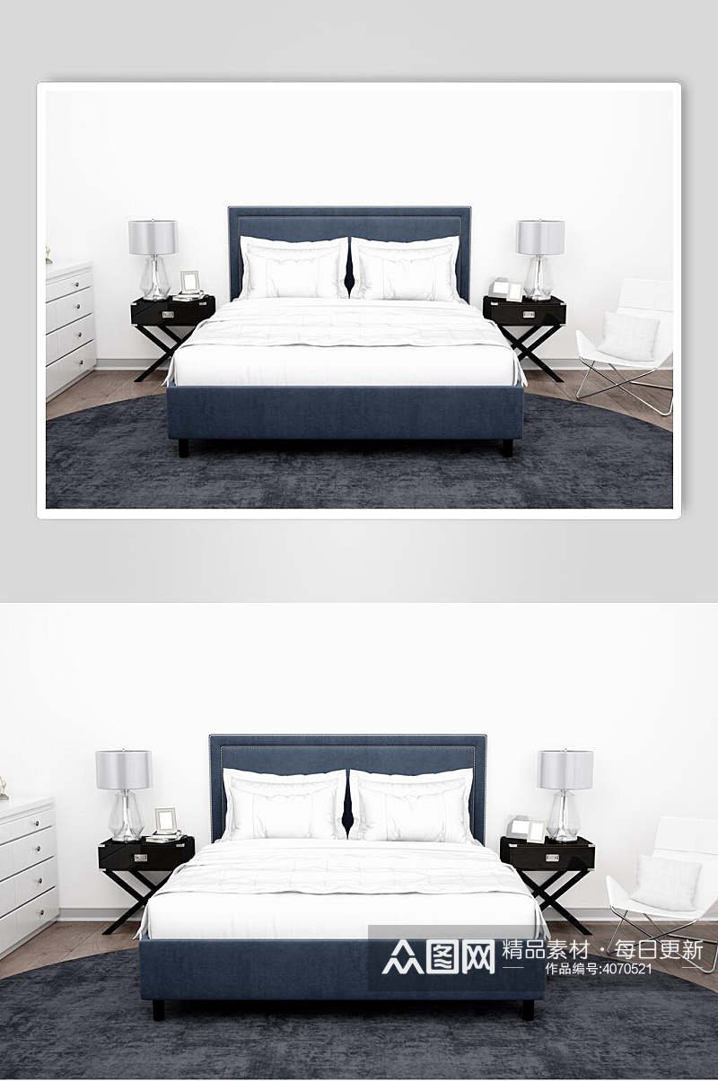 蓝色床单枕头印花样机素材