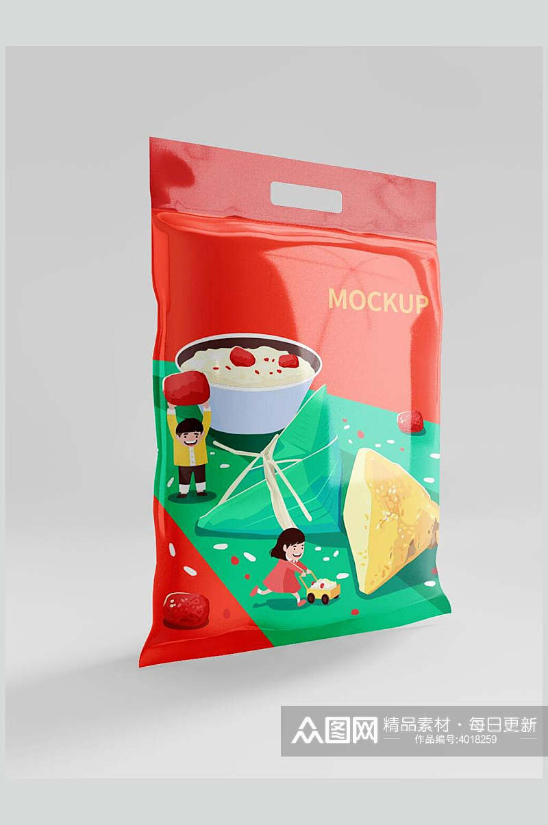 中国风粽子零食塑料包装袋样机素材