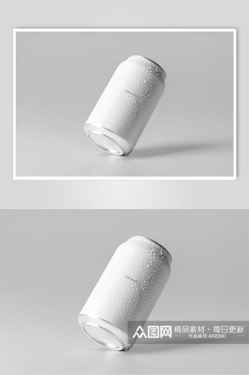 纯白色水气易拉罐包装贴图样机素材