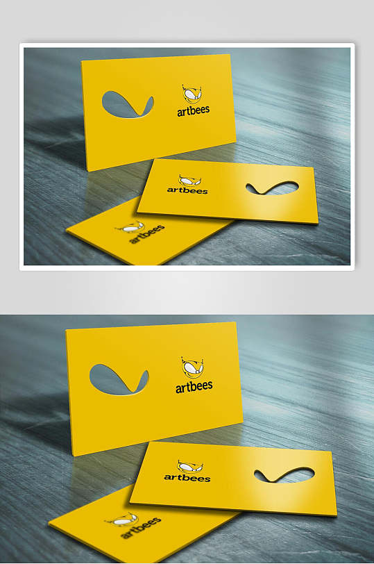 镂空设计英文字母木板名片卡片样机