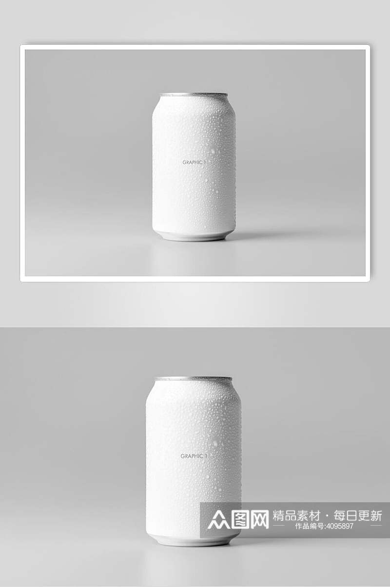 正立纯白色水气易拉罐包装贴图样机素材