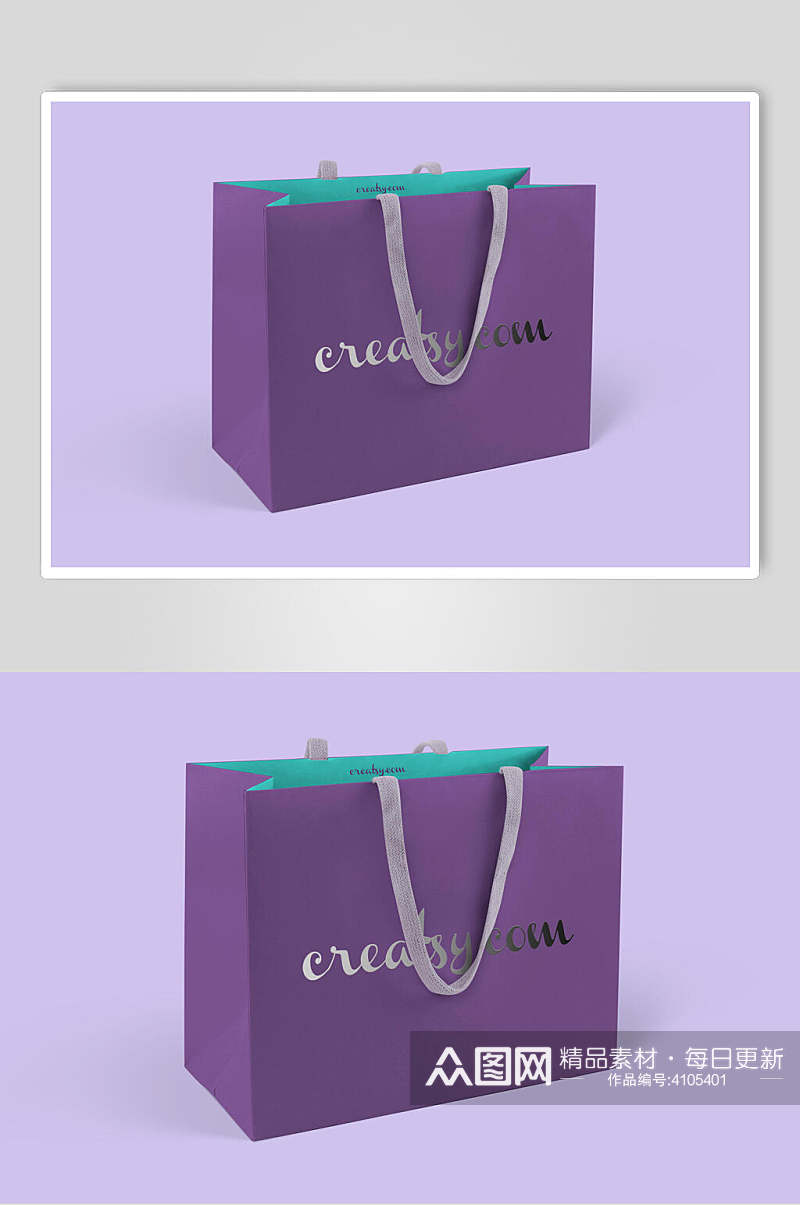 紫色高端创意英文纸袋展示样机素材