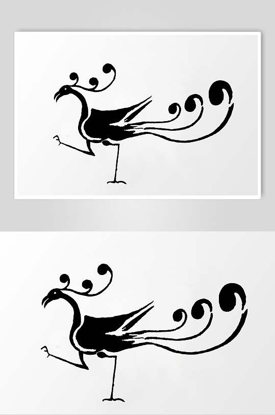 极简黑白线条传统凤凰纹样素材