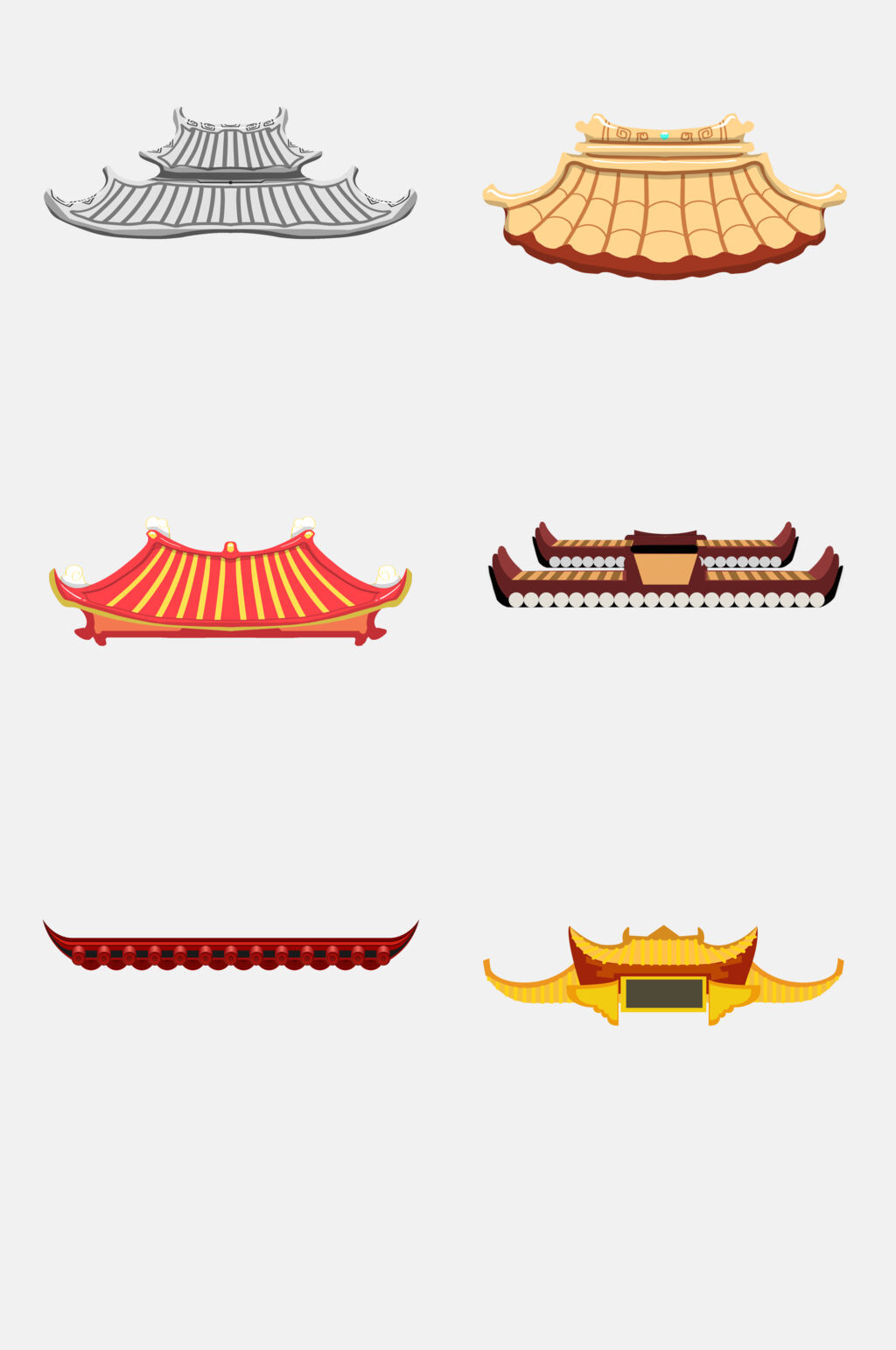手绘古代建筑屋顶免抠素材素材