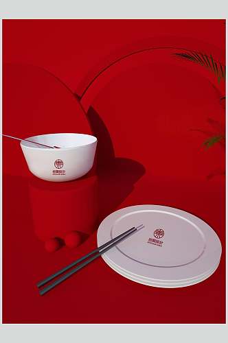 筷子盘子中国风品牌VI套装包装样机