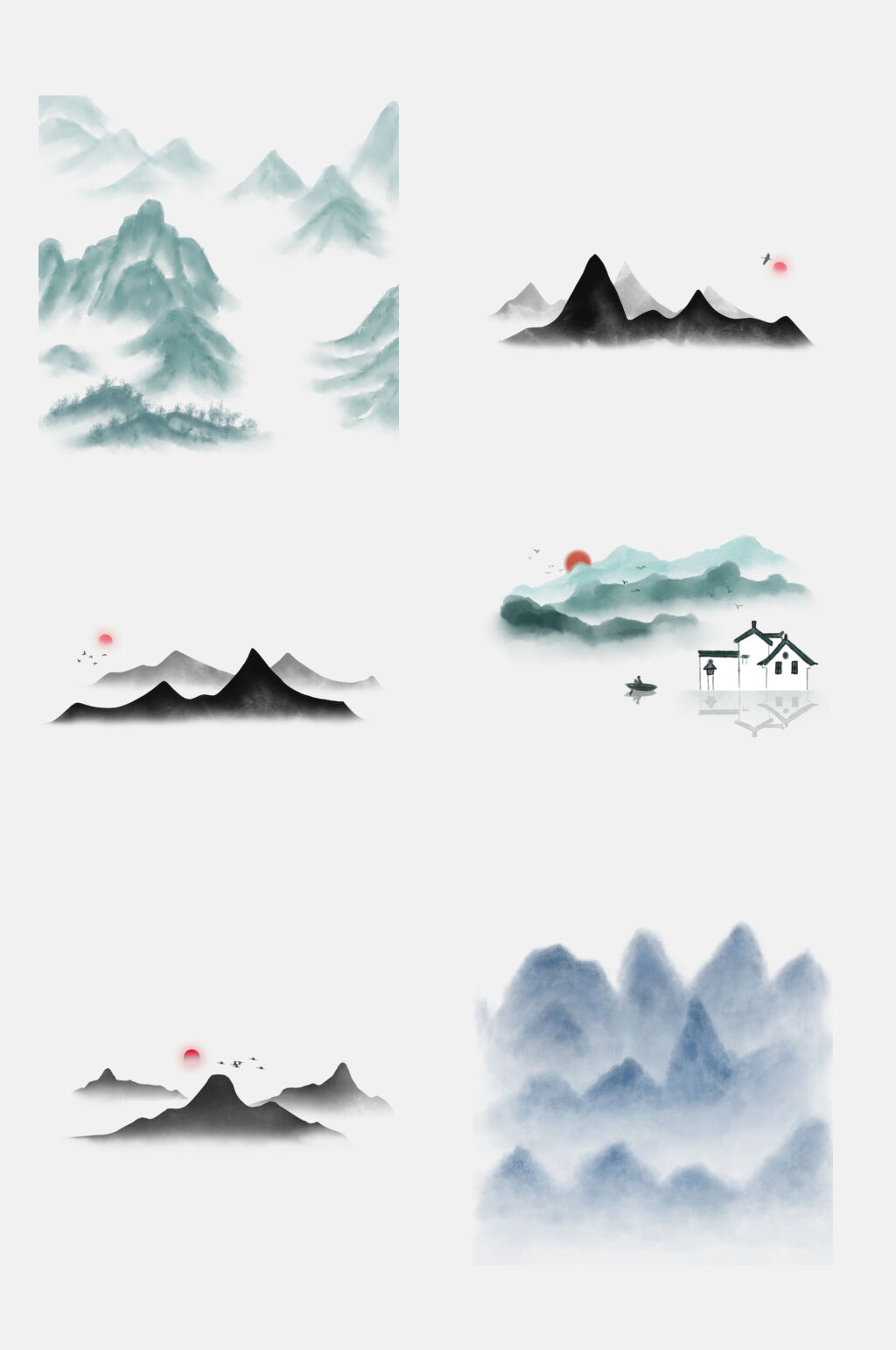 中国风水墨水彩山水免抠设计素材素材