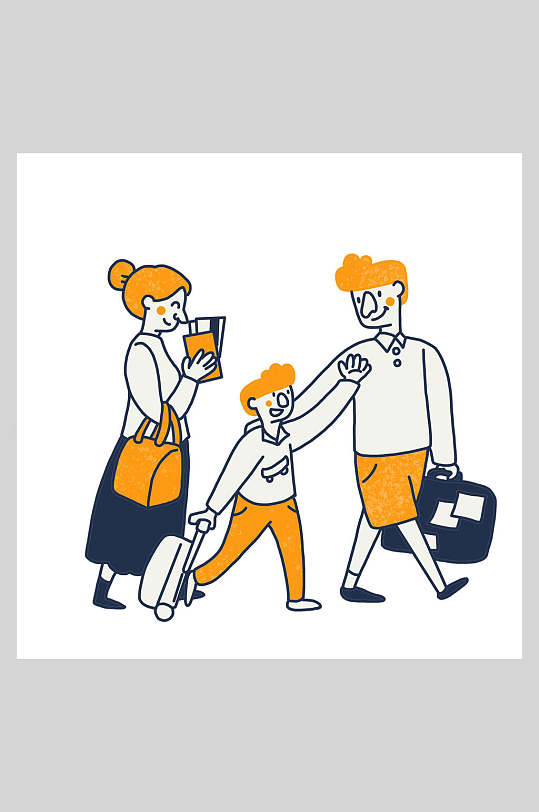 手绘简约黄白创意高端大气家庭插画