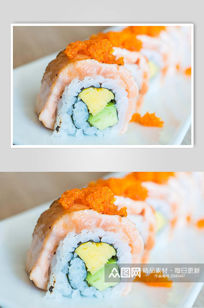 单鱼籽三文鱼卷寿司美食图片摄影素材